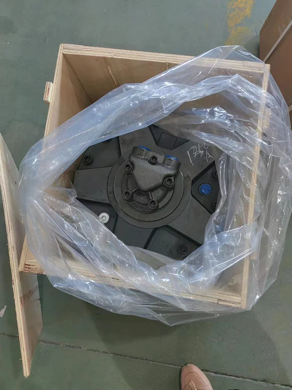 hydraulic motor in a plastic bag in a wooden box