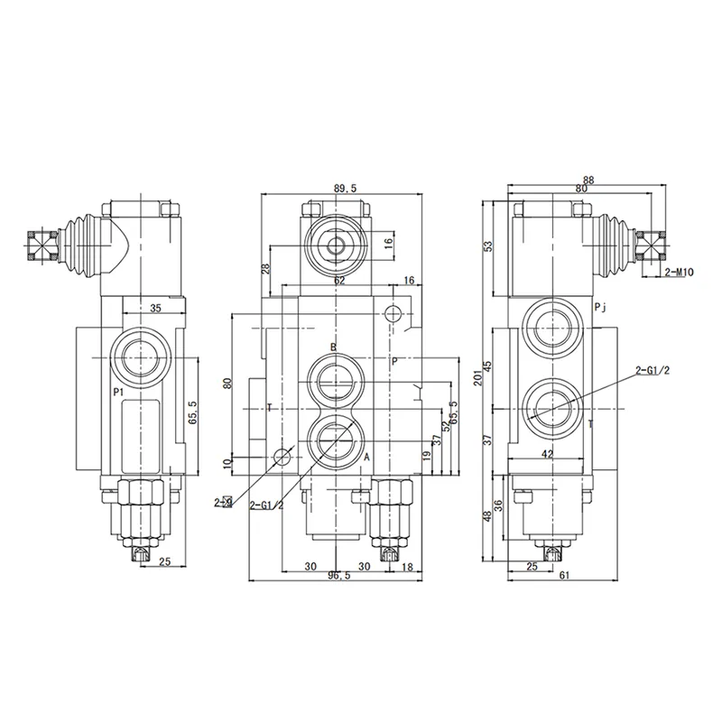 Exterior Size Chart for P40, Hydraulic Directional Control Valves