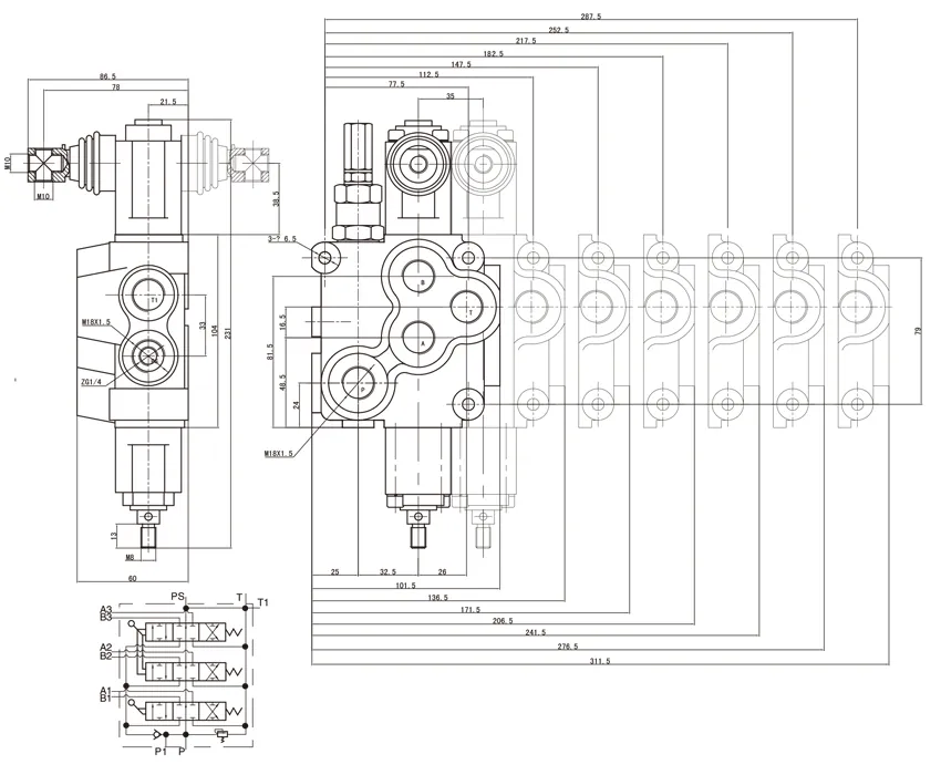 Hydraulic Directional Control Valves,Exterior Size Chart for ZDa-L15