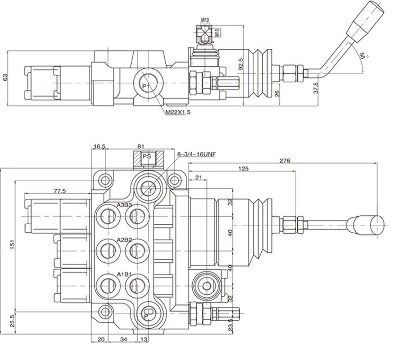 Exterior Size Chart for ZD-L15, Hydraulic Directional Control Valves