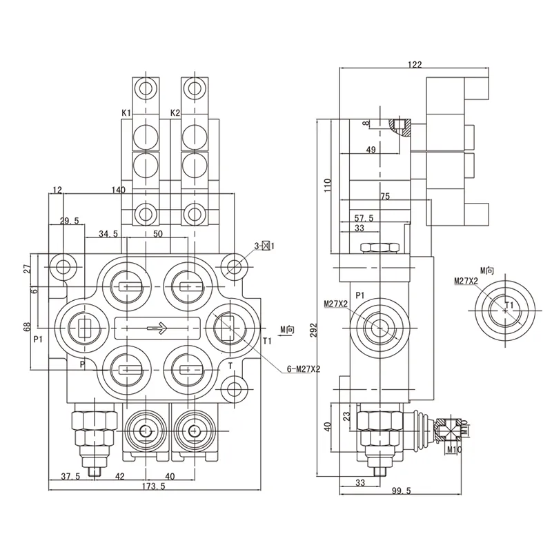 Exterior Size Chart for ZT-L20, Hydraulic Directional Control Valves